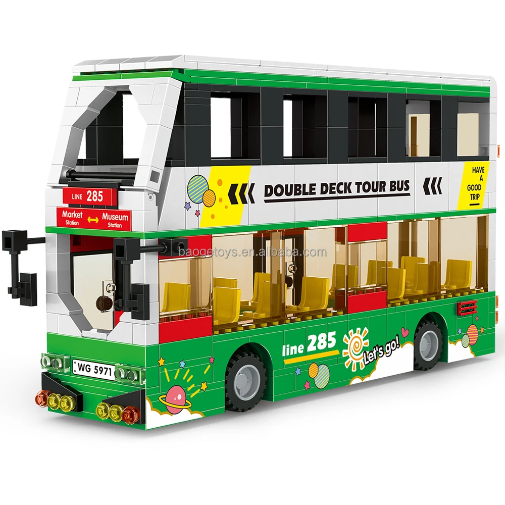 Wange citi Double Deck Tour Bus Blocks Toys For Kids creativity bricks to children sliding car city block set