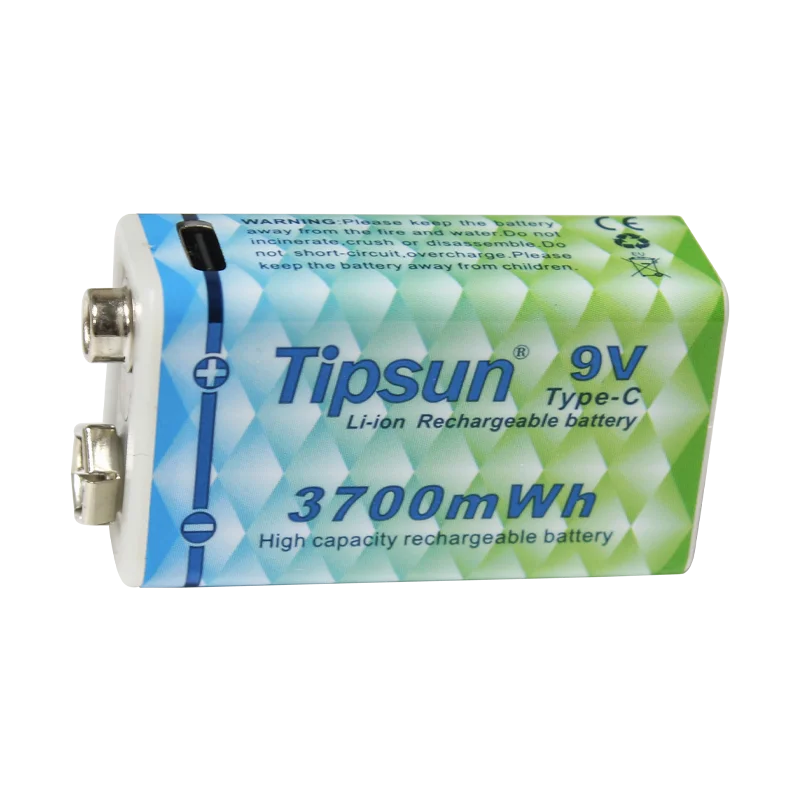 Tipsun type-c 3700mwh перезаряжаемая литий-ионная аккумуляторная батарея для микрофона 9 В низкая цена