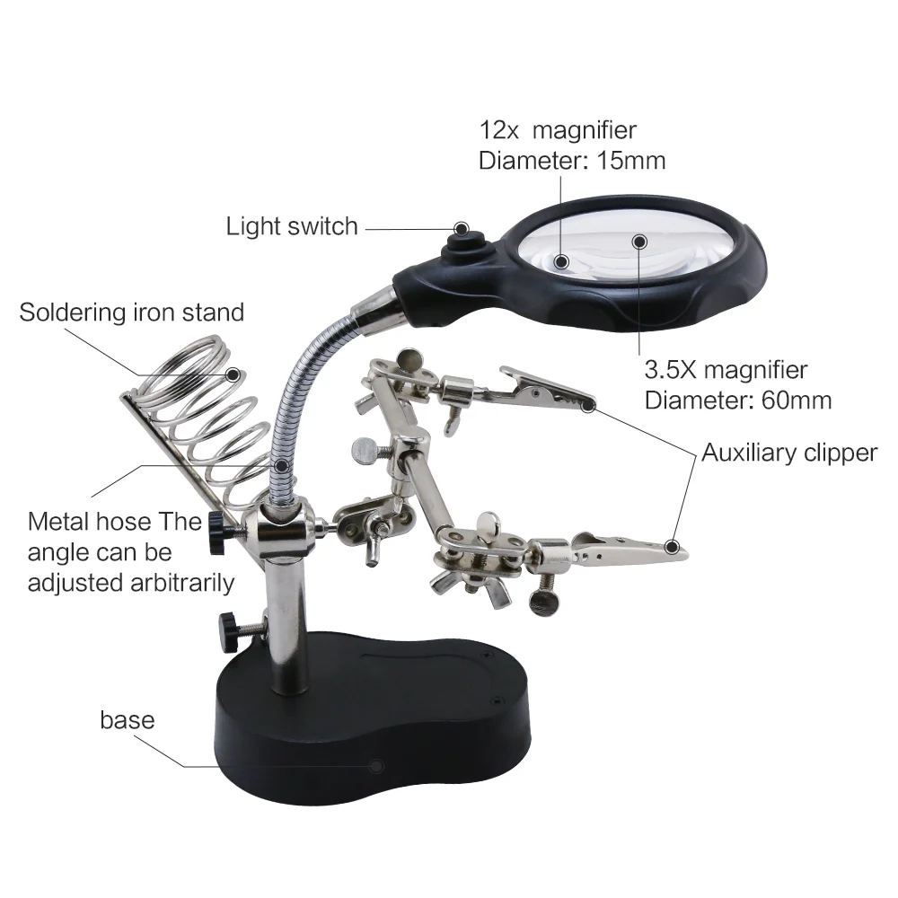 BESTOOL 801 Helping third hand clip clamp with LED magnifying glass soldering iron stand magnifier for mobile phone repair