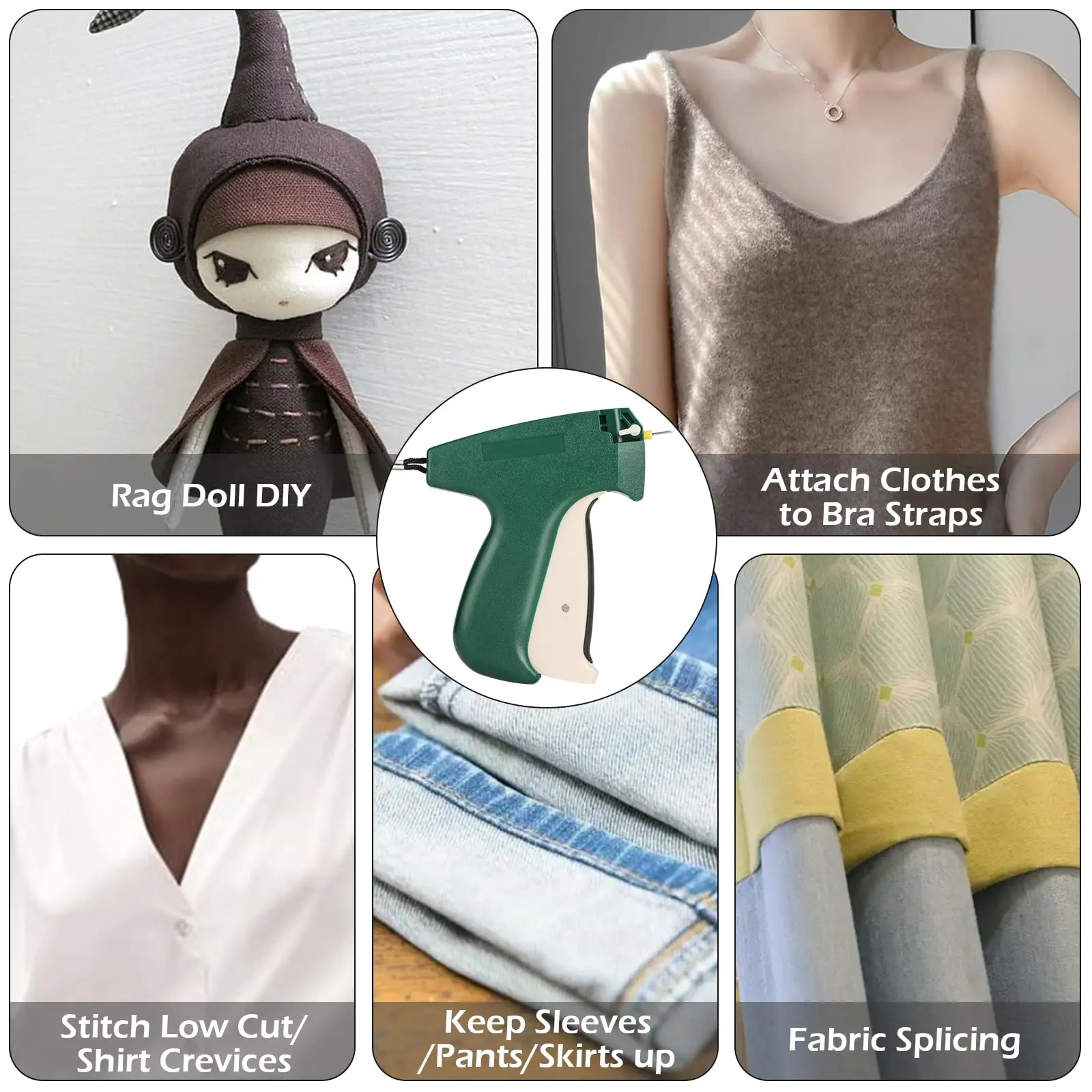 Tag Gun for Clothing Fine Stitch Mini Stitch Gun Stitchy Quick Clothing Fixer Sewing Quilting Hemming Stitch with 2 Needles