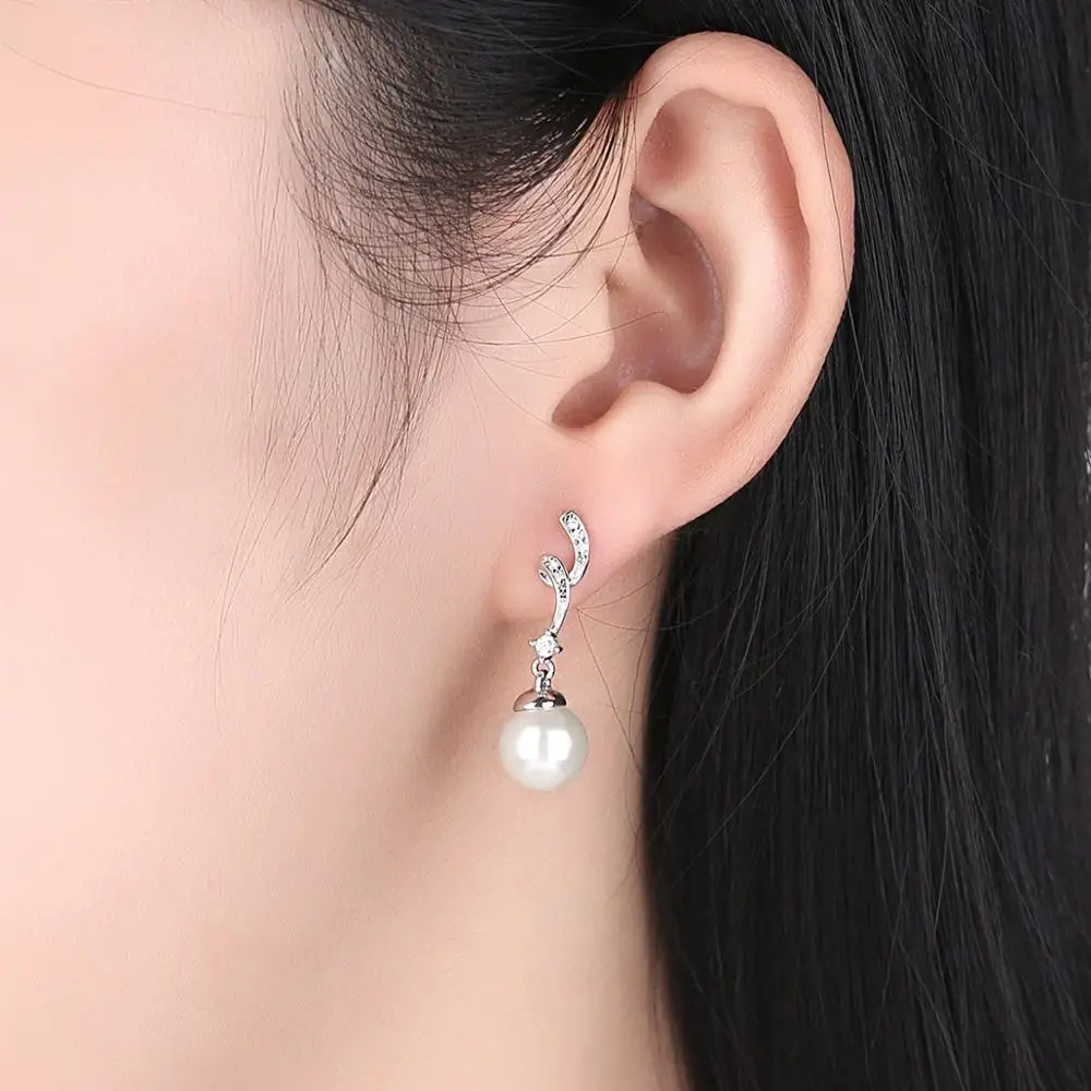 Korea popular jewelry S925 sterling silver stud temperament pearl silver earrings