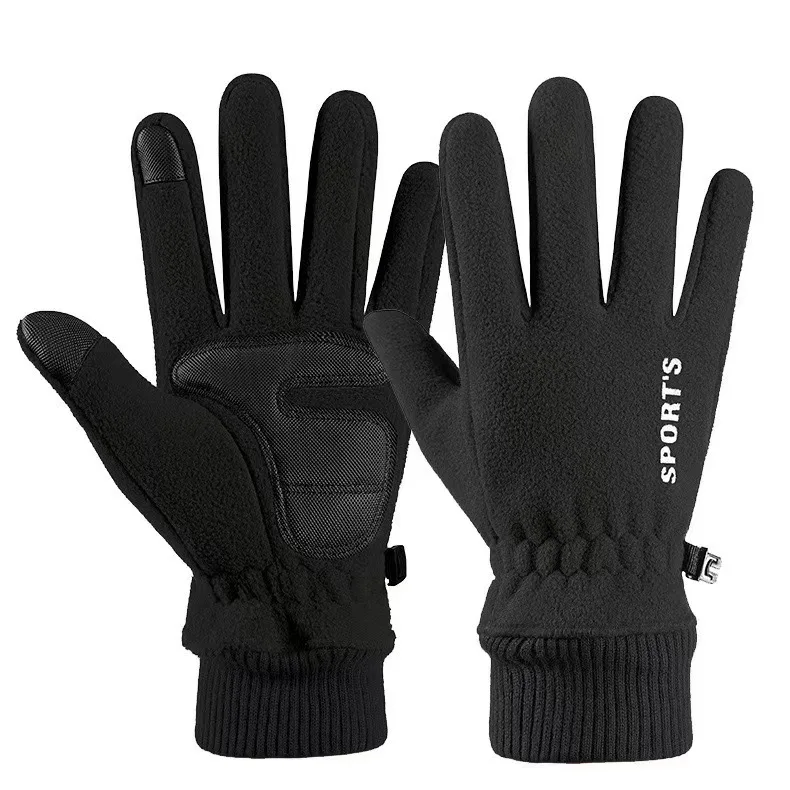 Rocker Fleece Thickened Warm Cycling Gloves Touch Screen Non-slip Winter Gloves Outdoor Windproof Ski Gloves Sports Casual Wrist