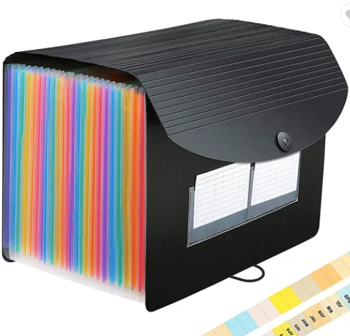 black document file folder Contact Paper Water Resistant File Holder 24 Pockets Expanding File Folder stationery