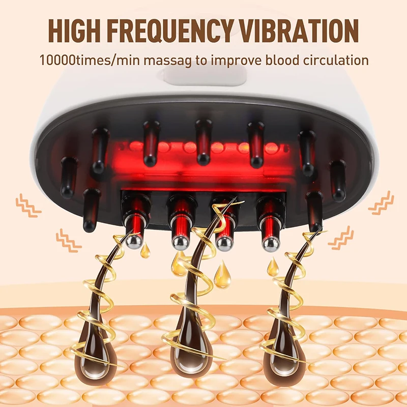 Portable Electric Vibrate Hair Oil Applicator with Red Light Hair Growth Scalp Massager Comb