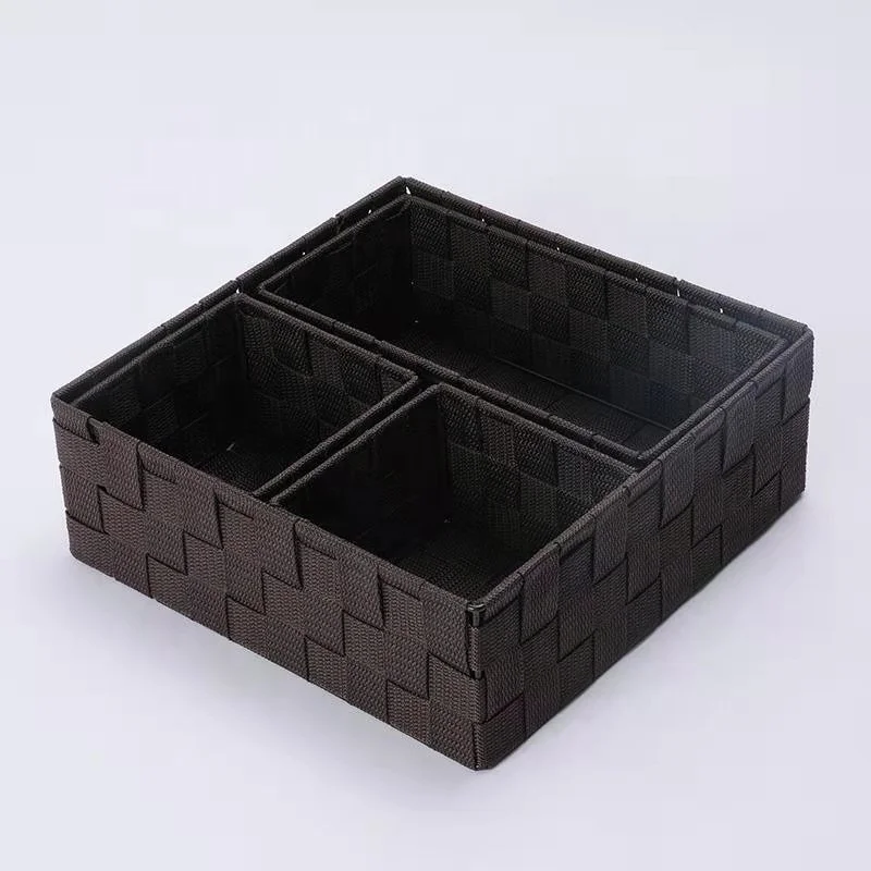 100% Handicraft Weave Basket PP Polypropylene Box Fiber Ribbon Fabric Desk Nylon Strap Woven Storage Basket