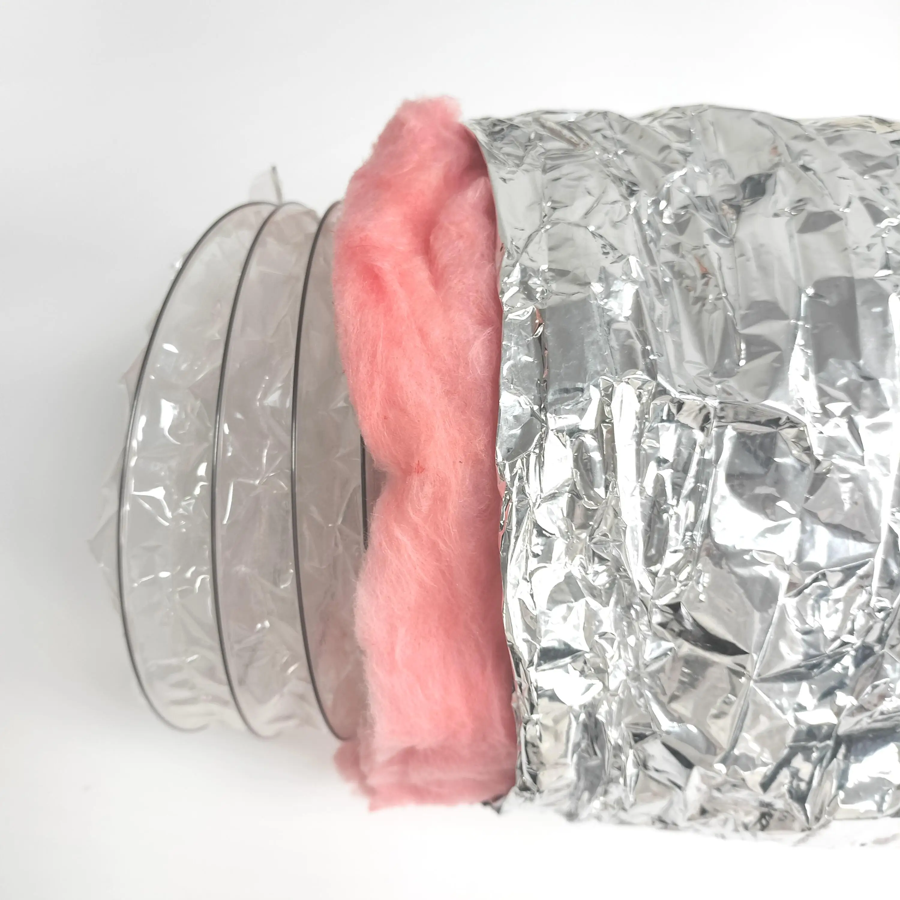 Insulated Flexible Duct R6/R8 pink Fiberglass Inner Black PET for ventilating system