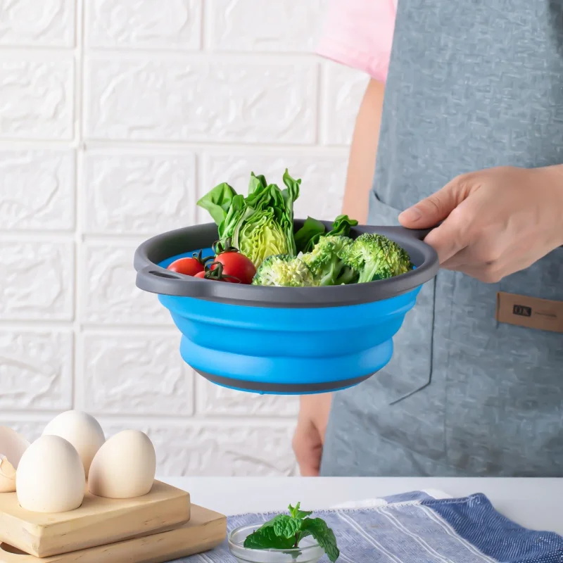Wholesale  Folding Kitchen Strainer Collapsible Fruit And Vegetable Draining Storage Basket With Hanging Handle