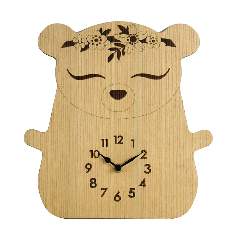 Animal cute style wood made small size wooden wall clock for kids gift