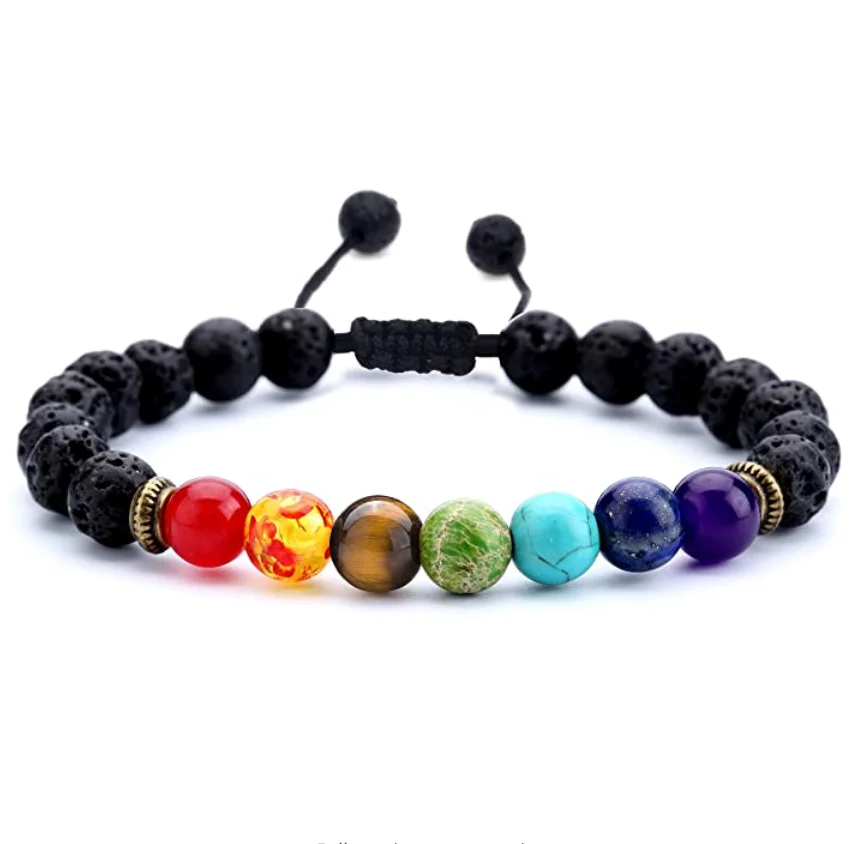 Hot Slle 8mm Lava Rock 7 Chakras Beaded Bracelet Natural Healing Balance Beads Yoga Bracelets Bangles