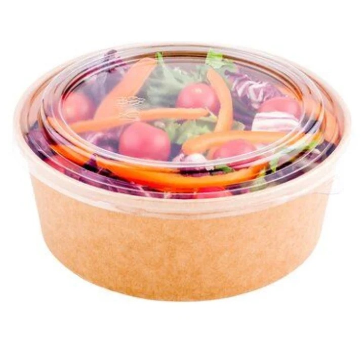 Custom Recyclable Kraft Paper Salad Bowls Brown Kraft Soup Paper Bowls With Lids