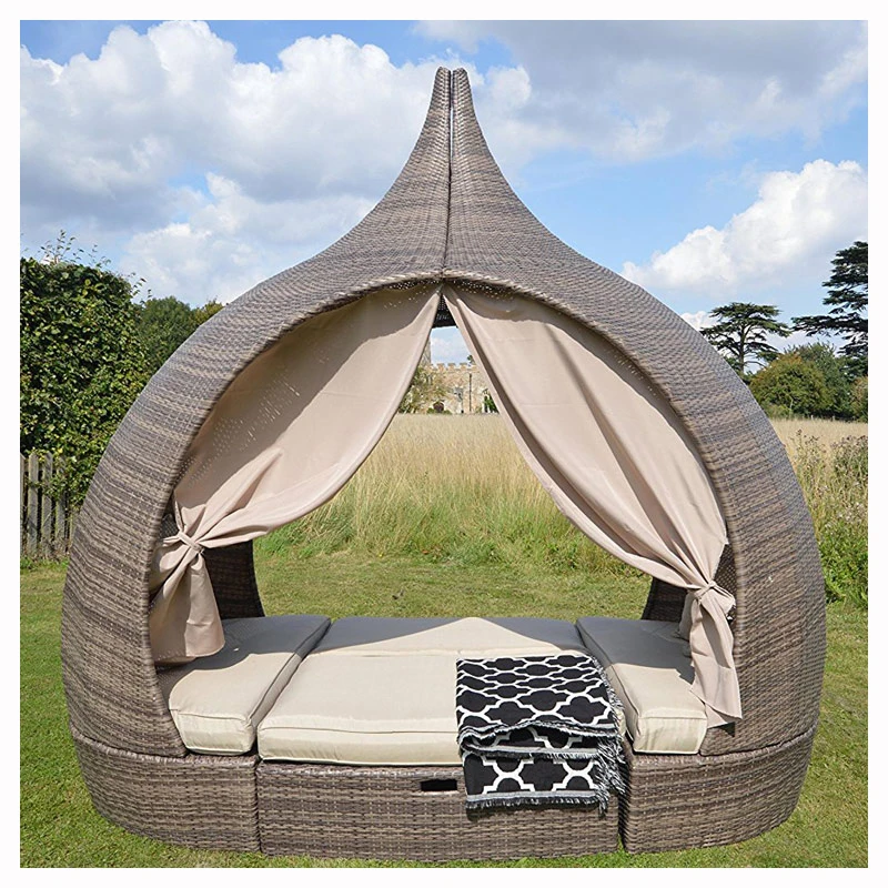 Factory price wholesale  KD outdoor pear daybed furniture rattan gazebo