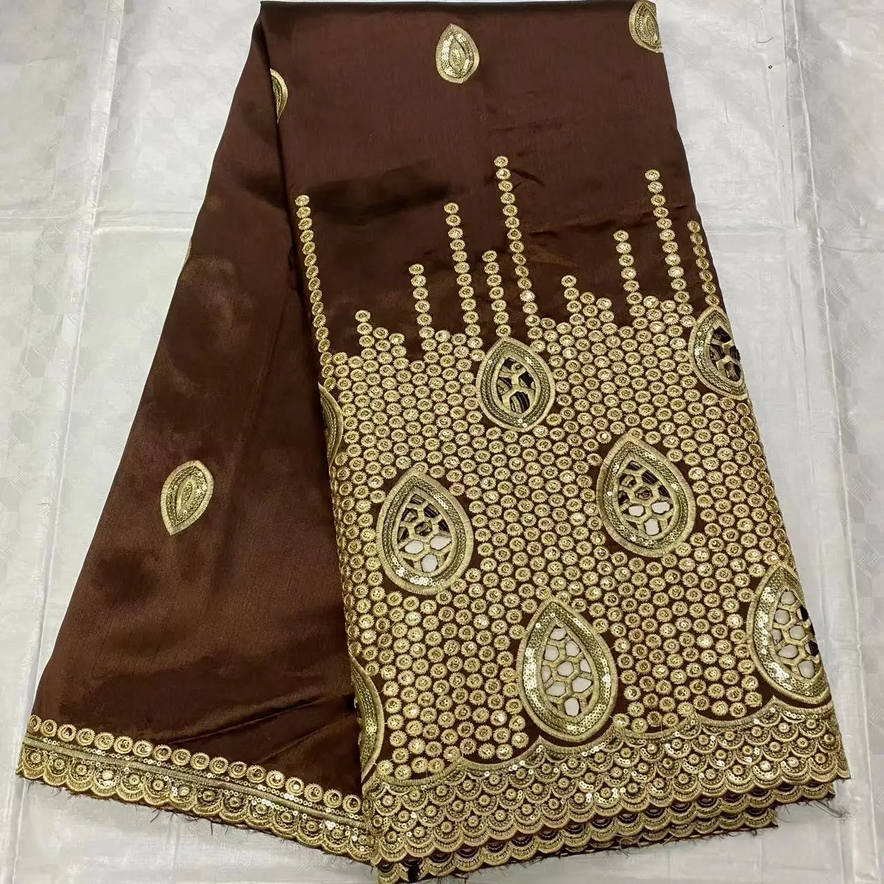 AF Popular Luxurious African George Wrapper Idia George Fabric Row Silk Lace With Gold Sequins For Aso ebi  Clothes