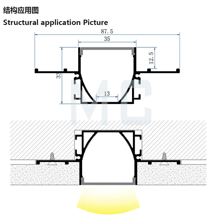 led einbauprofil lichtkanal flanged and recessed profile linear track channel aluminium,perfil aluminio led