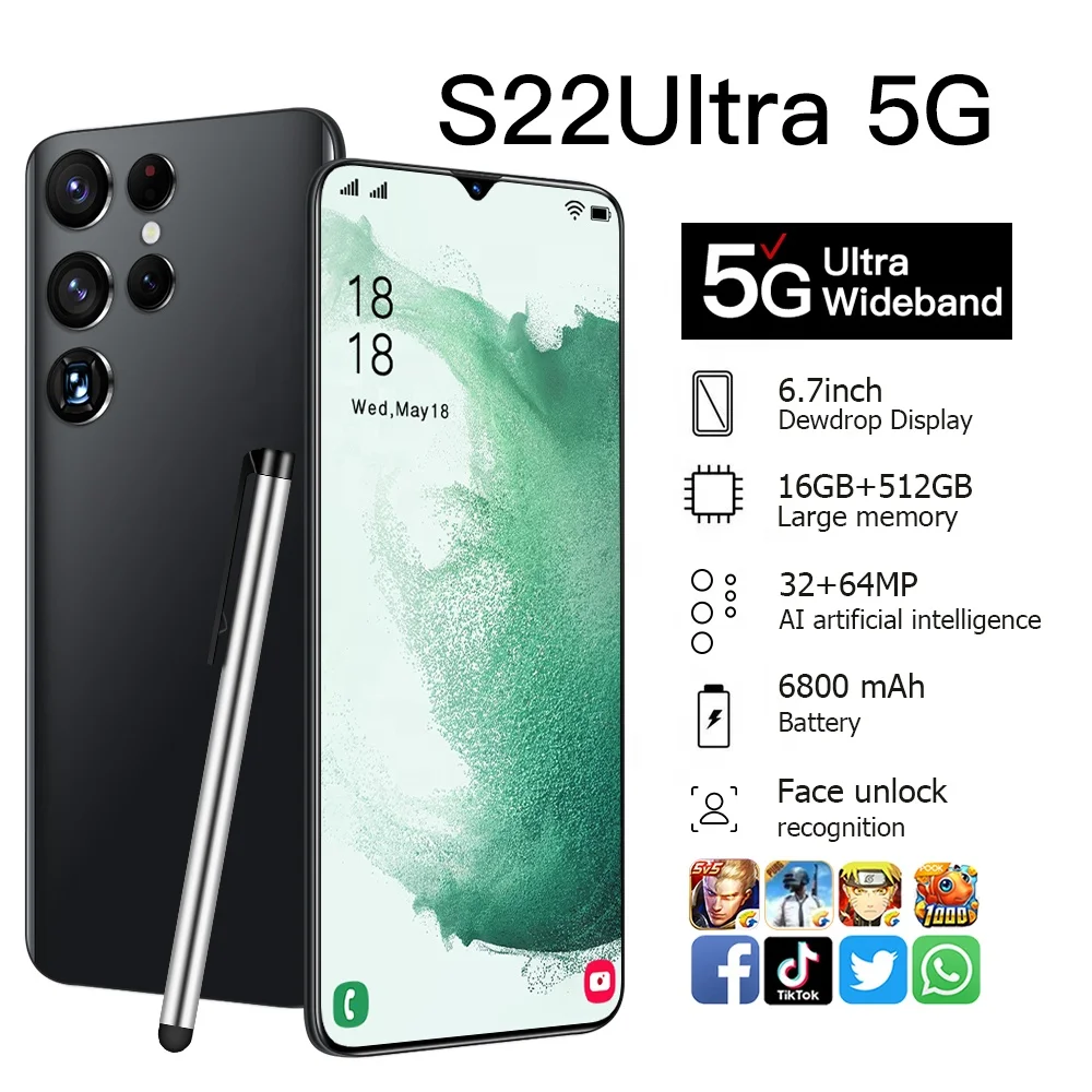 Free memory card Grade A+ Smartphones 16GB+512GB Smartphone 6.7 inch Cellular phone With Face Unlock/GPS 6800mah large battery