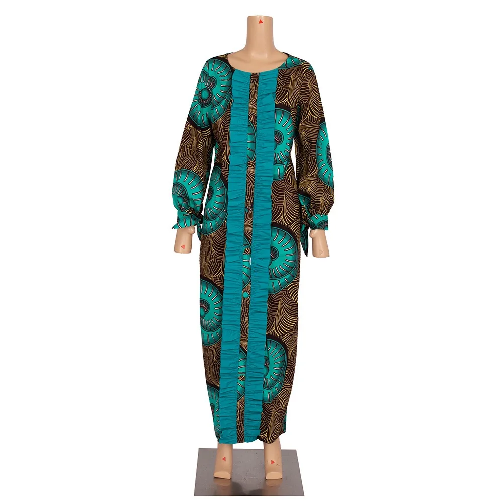Wholesale Women African Ethnic Batik Printed Cotton Long Sleeve Plus Size Dress