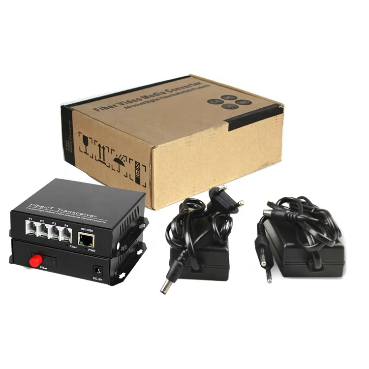 4 Channel PCM Telephone + 1 Port 10/100M Ethernet to Fiber Optic Telephone Converter