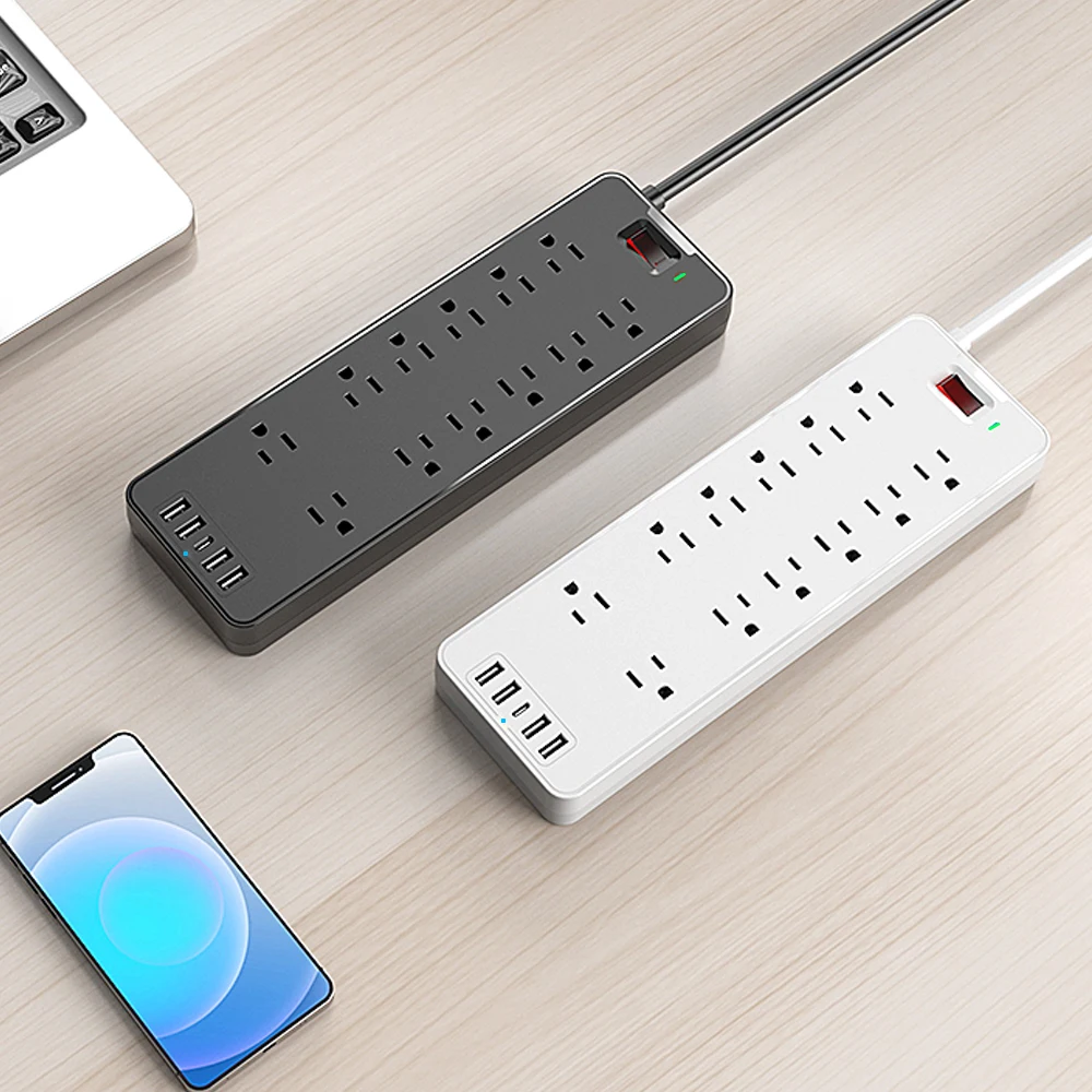 5USB 12 AC outletspower полосы от перенапряжения переменного тока настенного крепления 15A защита от перегрузки розетки с USB C 6ft удлинитель