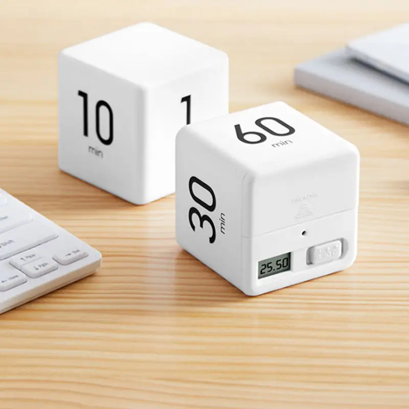 YIZHI Digital Desk Pomodoro Cube Timer 1-60 Minutes Time Management Led Display Rotating Cube Square Block Flip Kitchen Timer