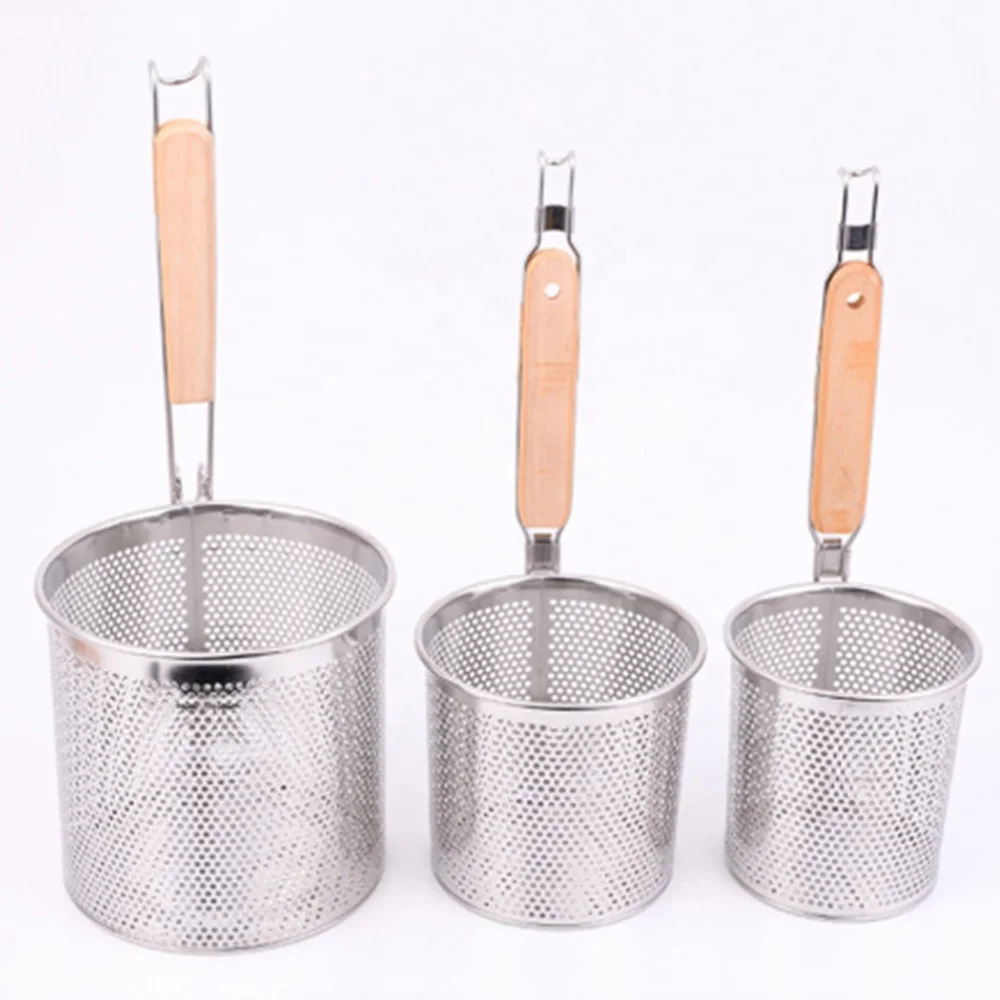 Cooking Spoon Fried Food Noodle Hot Pot Strainers Filter Wood Handle Colander Stainless Steel Kitchen