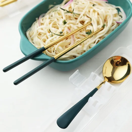 Outdoor 304 Stainless Steel Spoon Chopsticks Set Cutlery Portable