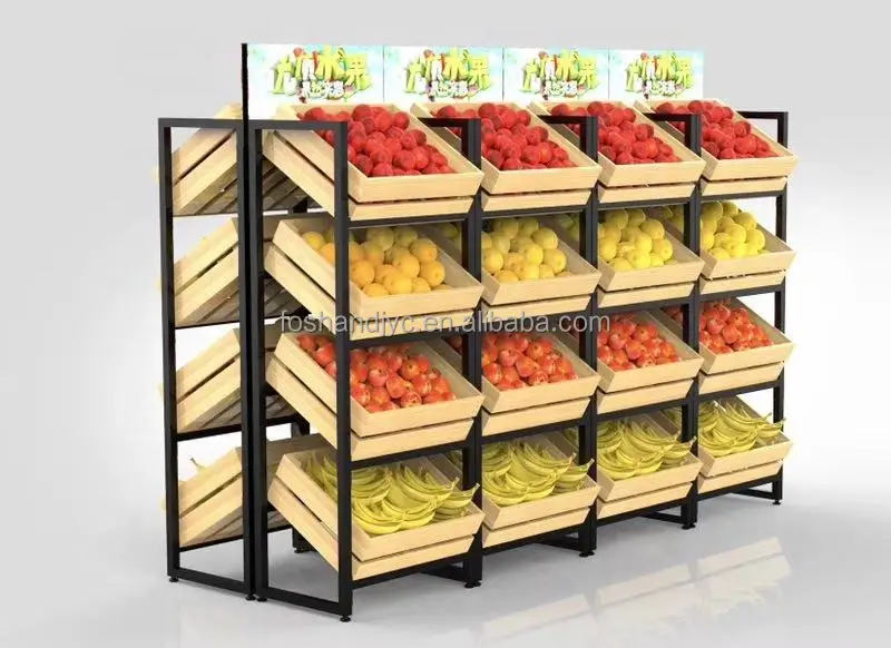 Supermarket desain wooden shelves store fruit display stand modern design vegetable racks shelf
