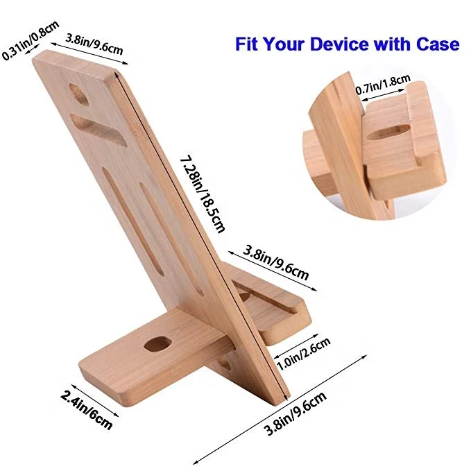 
Desktop adjustable universal natural bamboo tablet mobile cell phone stand holder 
