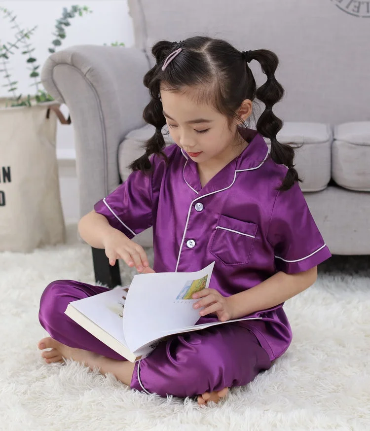 
Many colors baby silk sleepwear kids pajamas sets home clothes for autumn 