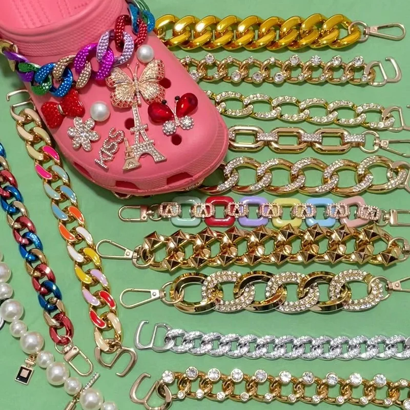 2023  bling black vendor Decoration Accessories for Women Ladies Clog Sandal shoe buckle colorful crystal croc chain