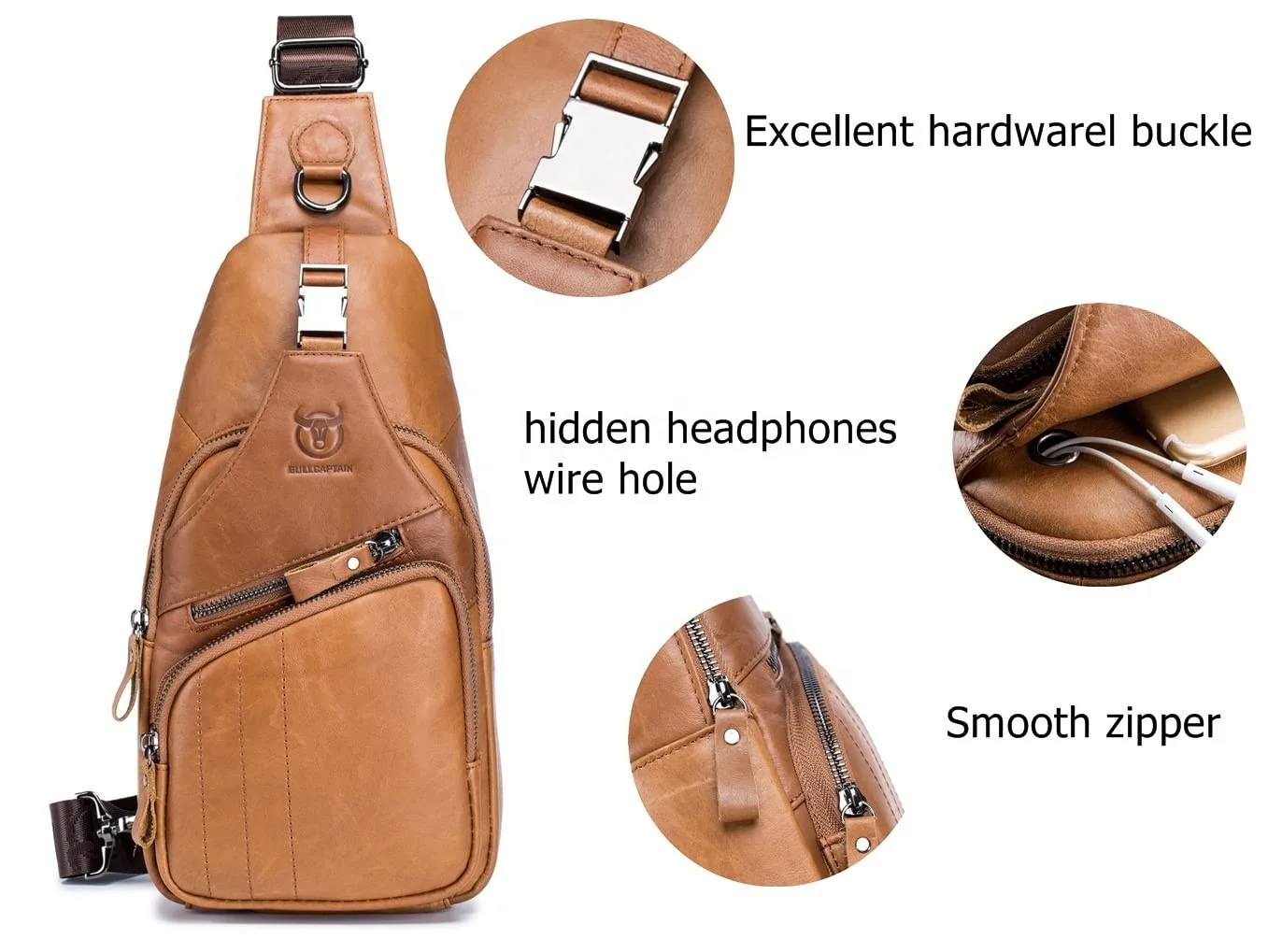 Wholesale men leather leisure sports chest bag men shoulder bag genuine leather messenger bags manufacturer