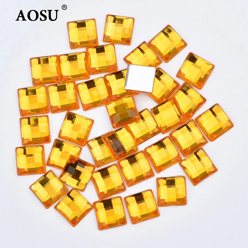 AOSU Wholesale 8mm Topaz Color Strass Square Crystal Stones Flatback Acrylic Crystals For Clothes DIY Crafts