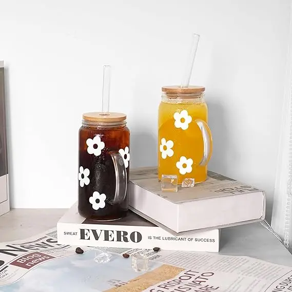 Custom Christmas 16 oz Glass Mason Jars with Lid and Straw Soda Can Shaped Glass for Holiday