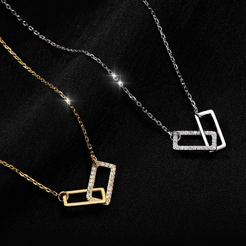 
2021 Hot Selling Jewelry Geometric Cz Circle Necklaces 18k Gold Plating Double Square Circles Link Chain Necklaces 