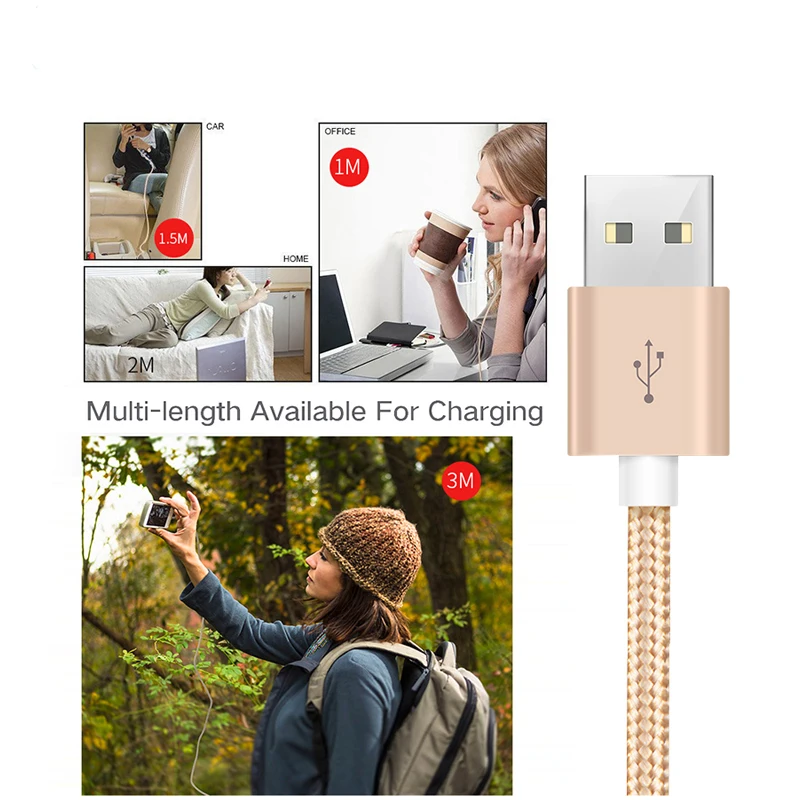 Ready To Ship Multiple Durable 1M Tiger Grain Nylon Braided Micro Data Cables Quick Charging Usb Cable