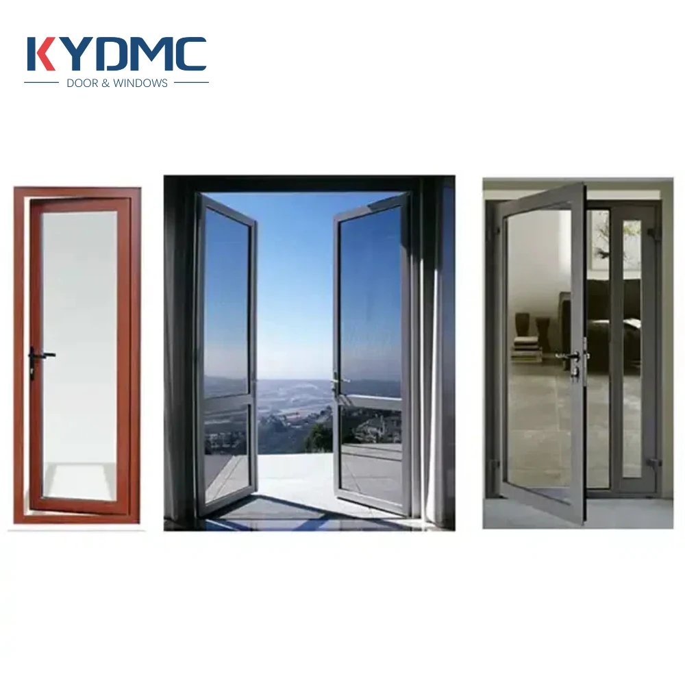 Modern German hardware windproof aluminum double glass French double casement swing door for villa