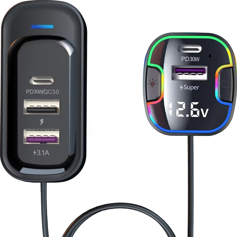 6 Port Car Charger 66W USB Car Charger 6in1 6 in 1 66w fast charger Multi functional Portable digital display