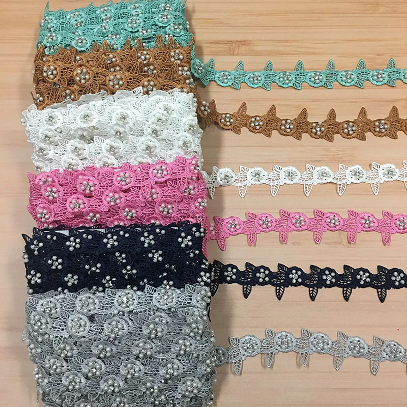 
Select colors milky lace chemical polyester nylon material flower 3d lace trim 