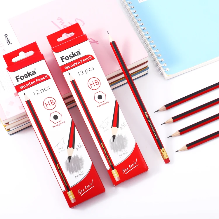 Офисная письменная продукция самая дешевая шестиугольная классическая синяя и красная поверхность набор деревянных карандашей для канцелярских принадлежностей поставщик