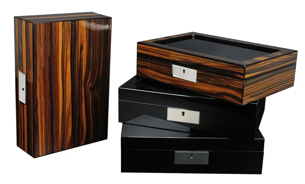 Luxury and Handmade 10 Slots High Gloss Wooden Watch Display Box with Key Lock Set and Window for Watch Collectors