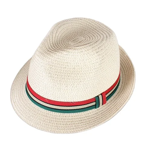 Zeyi   Classic Summer Panama Straw Hat Mens Woven Color Fedora Hat With Tricolor Ribbonwholesale