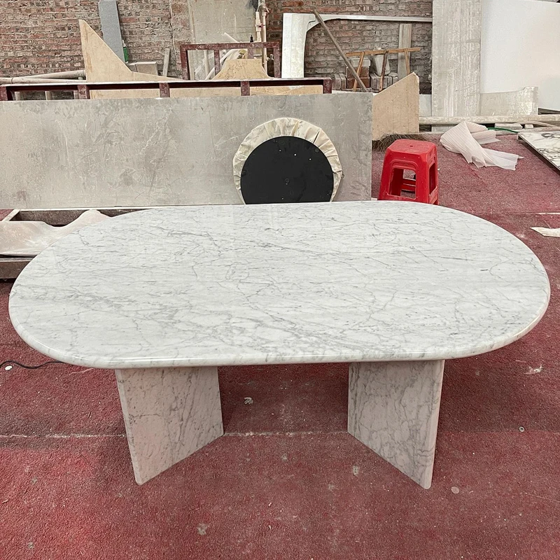 Customized Modern Design Luxury Furniture Carrara White Marble Oval Shape Natural Marble Dining Table for Living Room Hotel