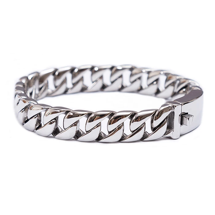 Men Curb Cuban Link Silver Tone 316l Stainless Steel Bracelet Heavy 12MM Wide Bicycle Chain Wristband