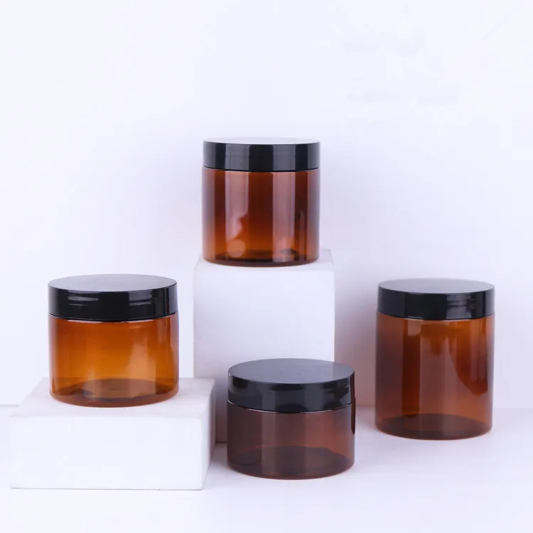 250ml cosmetic packaging clear amber black pet plastic cream jar with plastic lid