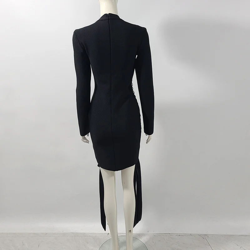 C3671 New Arrival Boutique Women Dress Long Sleeve Wrap Hip Lace Up Patchwork Long Sleeve Sexy Bandage Women mini Dresses