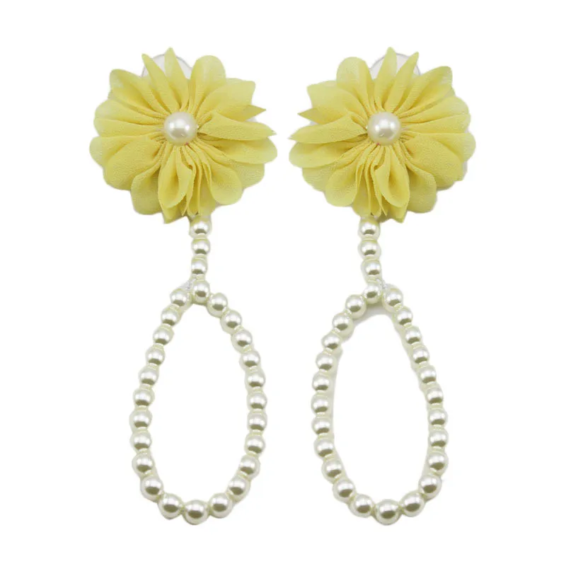 E1236 Fashion Jewelry With Flowers Foot Chain Infant Colorful Foot Accessories Chiffon Barefoot Bracelet Baby Shoe Pearl Anklets