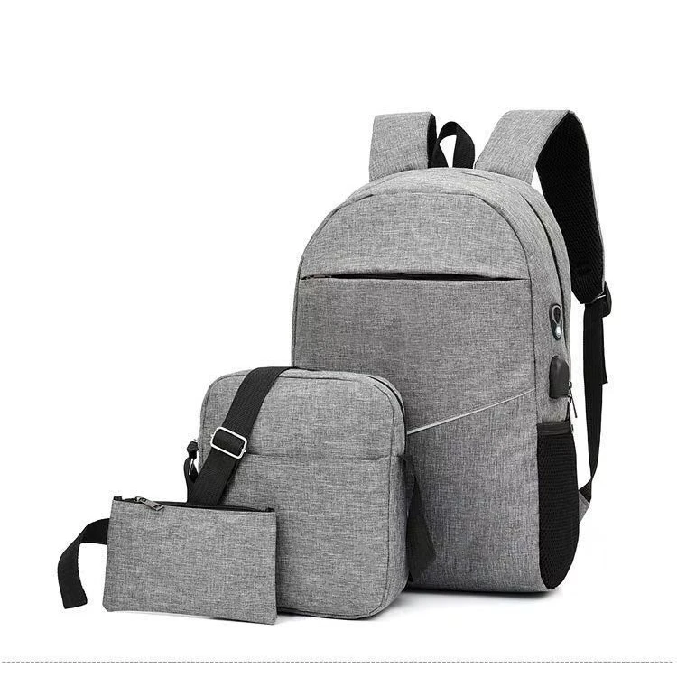 New design wholesale light grey 3 piece set business usb men custom smart waterproof school bags laptop backpack