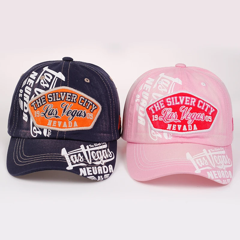New Fashion Wholesale Custom Summer Denim Embroidery Trucker Washed Las Vegas Baseball Caps