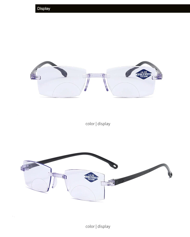 2021 Newest wholesale smart zoom cheap rimless anti blue light dual focus elderly reading glasses men women reader glasses frame