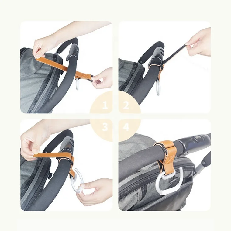 Rotatable Leather Baby Bag Stroller Hook Stroller Buggy Hook Hang Carabiner Clip Stroller Accessories Pram