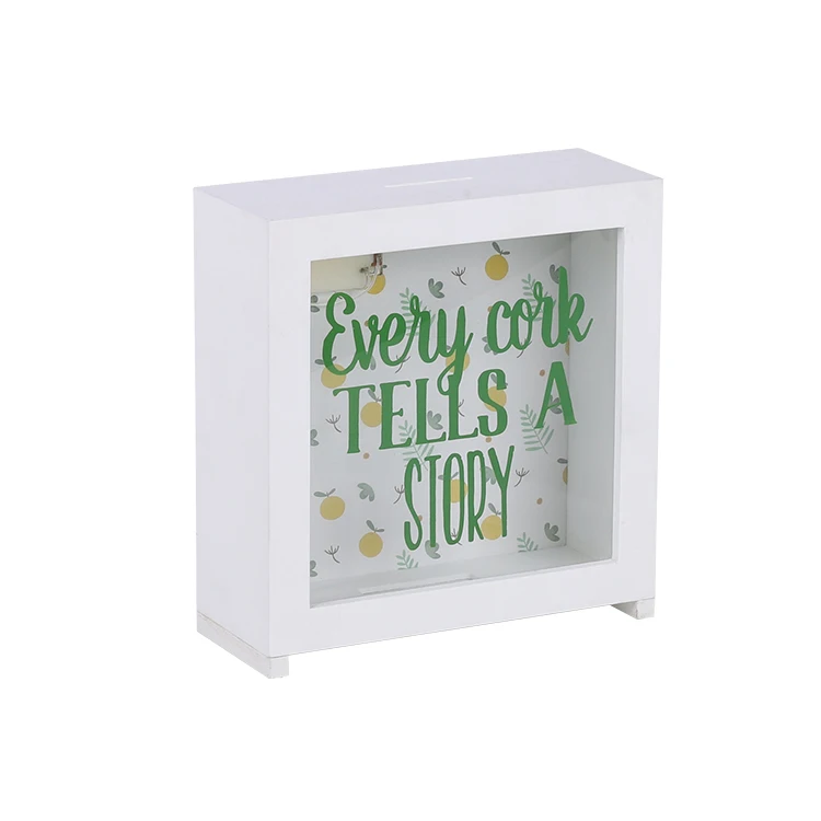 Customized Plain Printed Wood Glass Fund Box Frame Money Box Piggy Bank 3D Shadow Box Frame For Kids