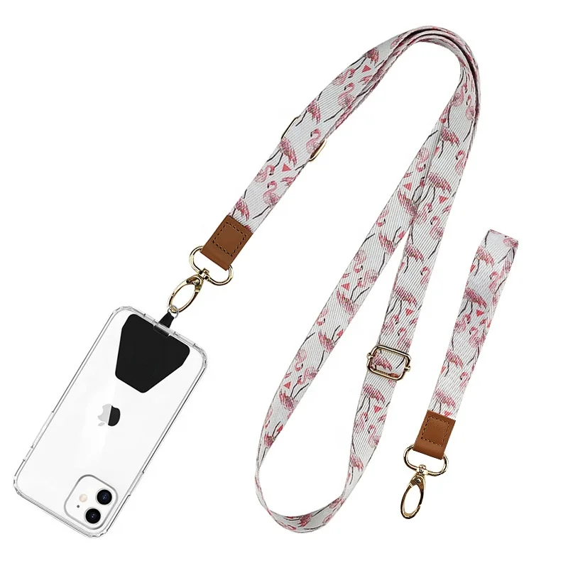 Wholesale adjustable sublimation mobile phone necklace leather crossbody wrist lanyard straps with phone patch for phone case